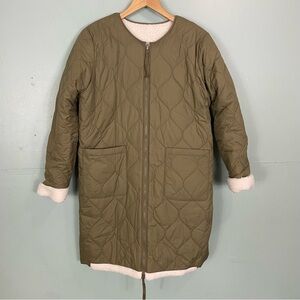 Rails Granger Quilted Coat Jacket Reversible Sherpa Ivory Olive‎ Green Small??